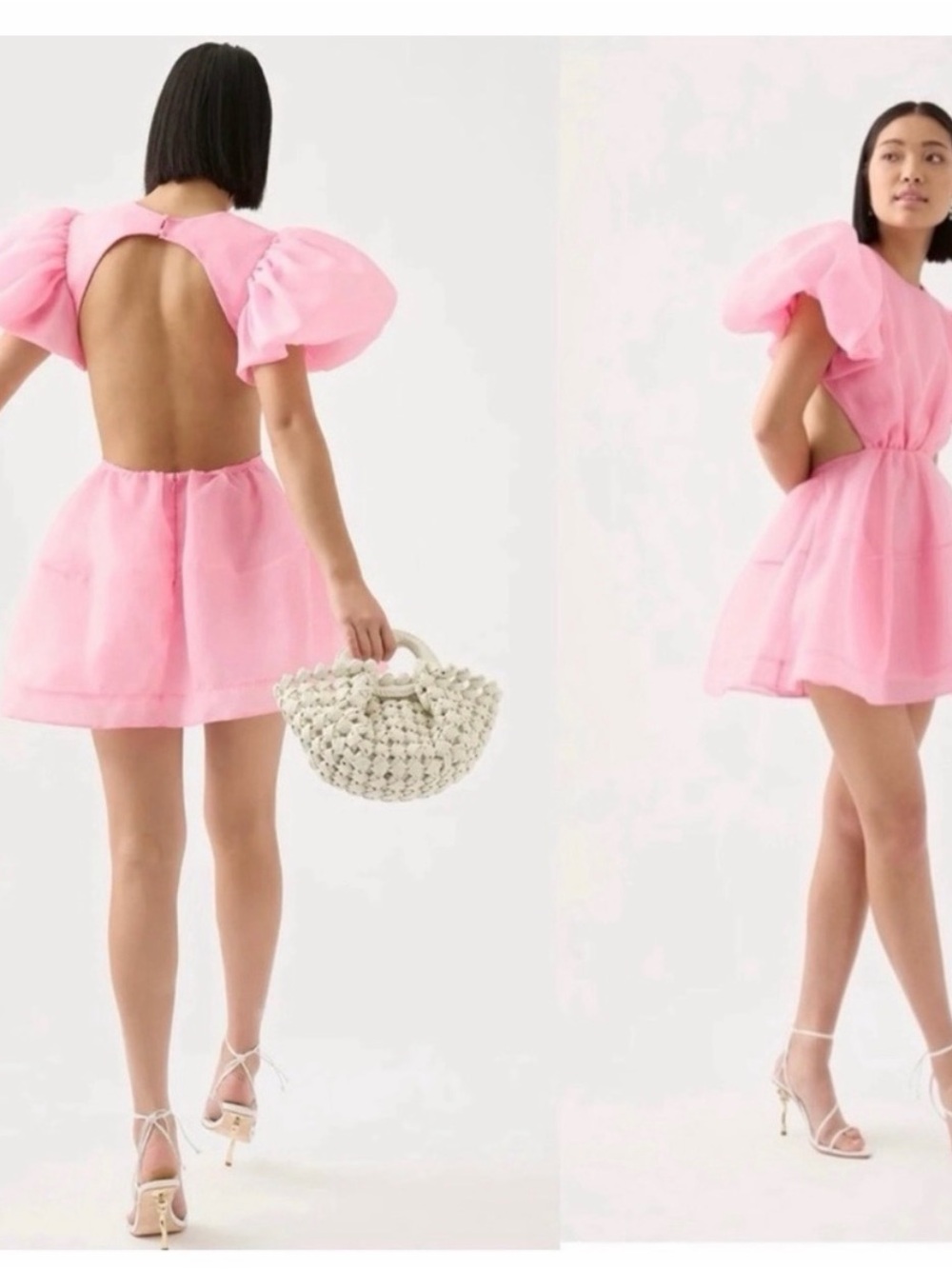 Aje Pink Puff-Sleeve Open-Back Mini Dress